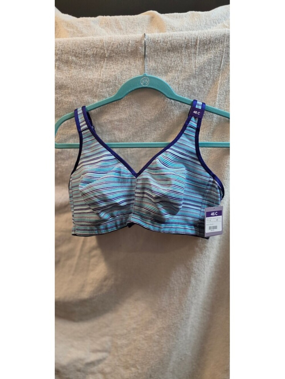Vintage new Catherines Turquoise and Purple Striped Bra Size 46C